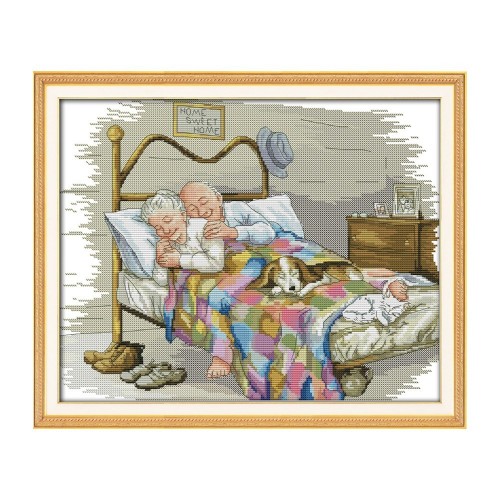 Decdeal 17.3 * 14 inches The Old Married Couple Pattern Cross Stitch Kit with Pre-printed 14CT Canvas Cloth & Cotton Thread Embroidery Cross-Stitching Needlework Home Wall Decor