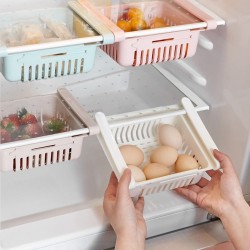 Kitchen PP Storage Box Food Fruit Container  Organizer Rack Pull-out Drawer Stretch Refrigerator Storage Basket White