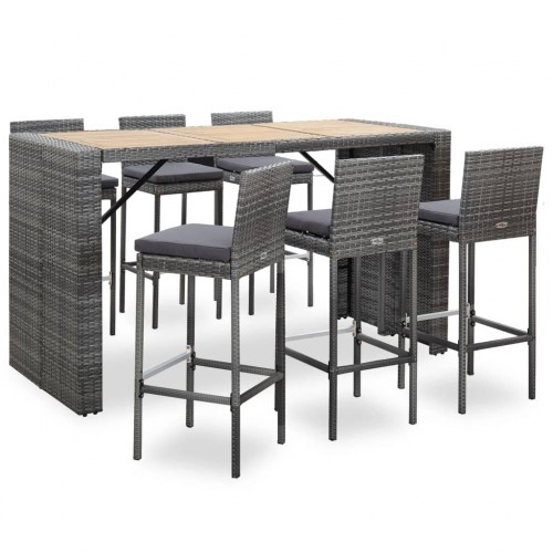 Garden bar furniture set 7 pieces and cushions gray synthetic rattan