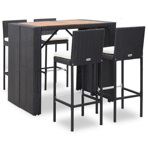 Garden bar table and chairs 5 pcs synthetic rattan and black wood