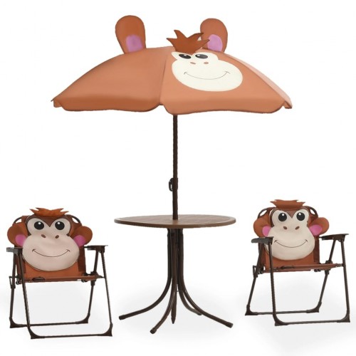 3 piece kindergarten table and chairs with brown umbrella