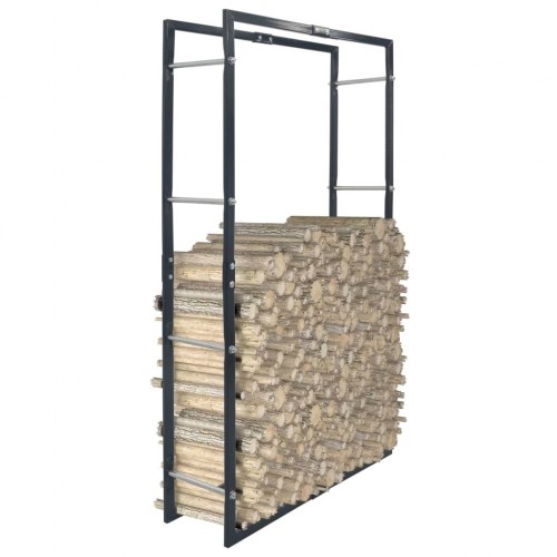 Firewood shelf black 80 × 25 × 150 cm steel