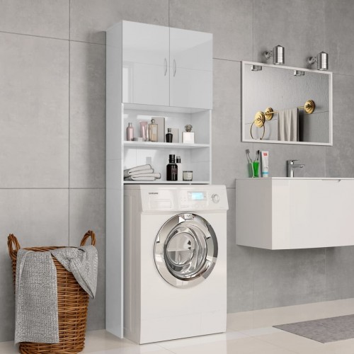 Washing machine cabinet high-gloss white 64x25.5x190 cm chipboard