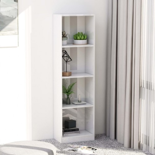 Bookcase 4 compartments high-gloss white 40 x 24 x 142 cm chipboard