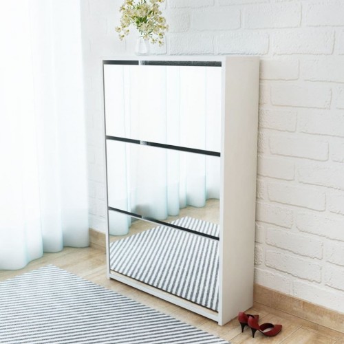  Shoe cabinet with 3 compartments mirror white 63x17x102,5 cm