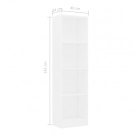 Bookcase 4 compartments white 40 x 24 x 142 cm chipboard