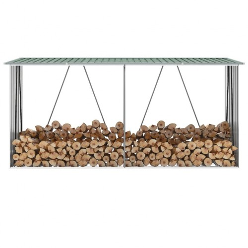 Firewood storage galvanized steel 330x84x152 cm green