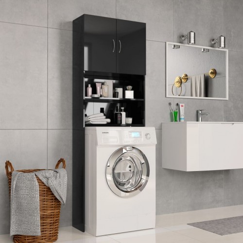 Washing machine cabinet high-gloss black 64x25.5x190cm chipboard