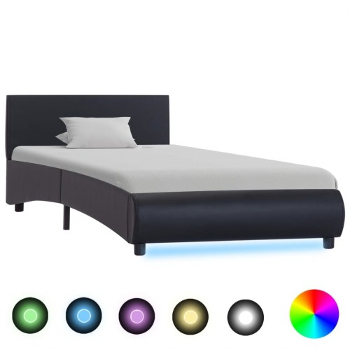 Bed frame with LED black imitation leather 90 x 200 cm
